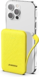 Alongza Portable Phone Charger Built in Cable, Cluth Charger Small External Backup Battery Charger, 4500mAh Power Bank Thin Battery Pack Fast Charge, Slim Lightweight Compact Travel Charger for Phones