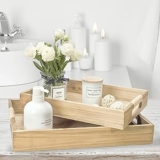 Serving Tray Set of 2 Decorative Trays with Handles Wood Serving Tray for Countertop Nesting Coffee Table Tray for Food Breakfast